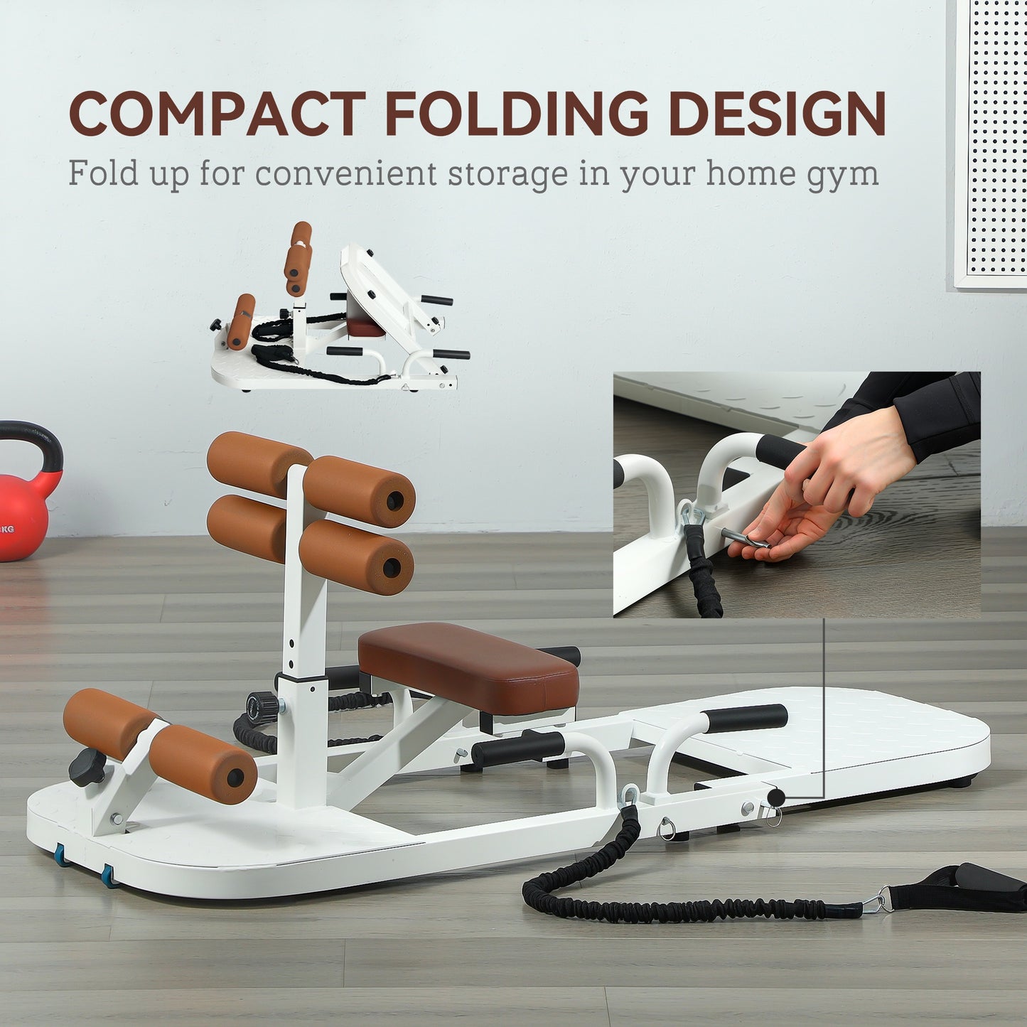 Foldable Sissy Squat Machine, Hip Thrust Machine with Push Up Stand, Multipurpose Glute Workout Equipment, White