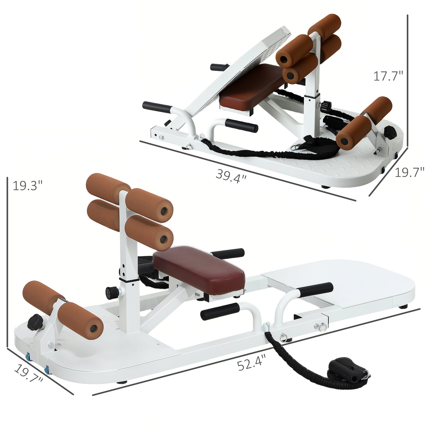 Foldable Sissy Squat Machine, Hip Thrust Machine with Push Up Stand, Multipurpose Glute Workout Equipment, White