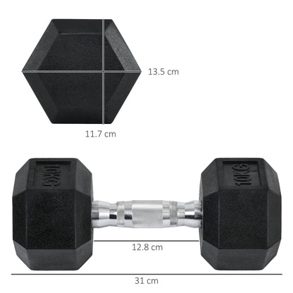 2x10kg Hex Dumbbells Set Rubber Dumbbells Weight Lifting Equipment Fitness Home Gym