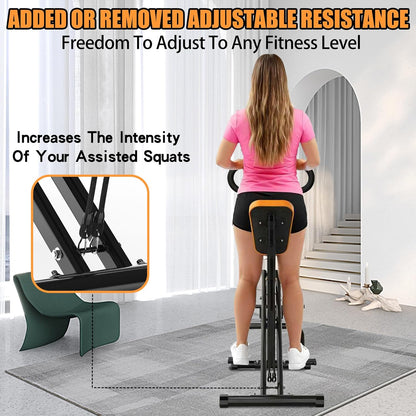 Squat Machine For Home, Assist Trainer For Glutes Workout Foldable With Resistance Bands, For Botty Glutes Butt Thighs, Ab Back Leg Press Hip Thrust For Home Gym Fitness-Black