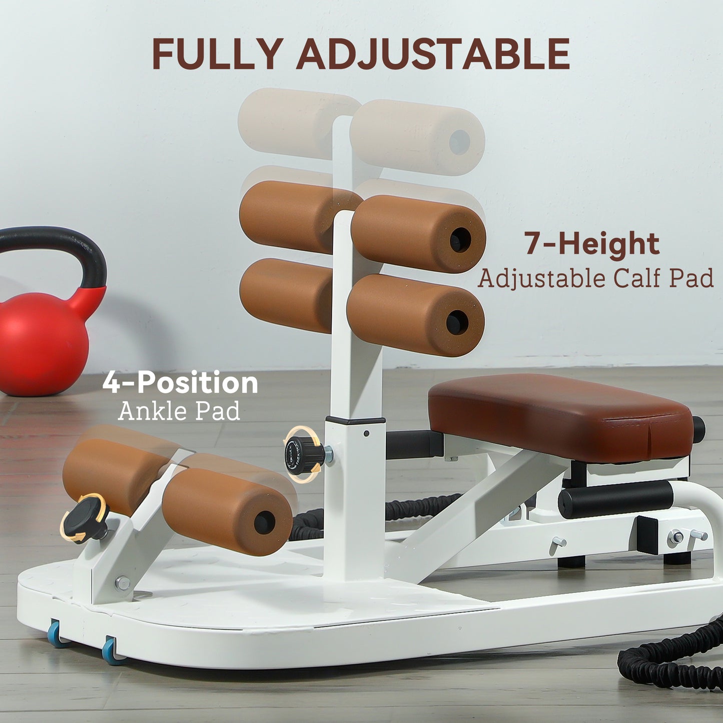 Foldable Sissy Squat Machine, Hip Thrust Machine with Push Up Stand, Multipurpose Glute Workout Equipment, White