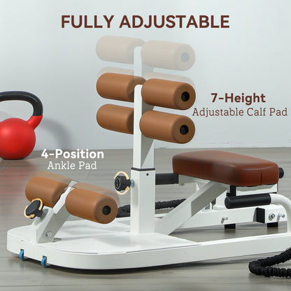 Foldable Sissy Squat Machine, Hip Thrust Machine with Push Up Stand, Multipurpose Glute Workout Equipment, White